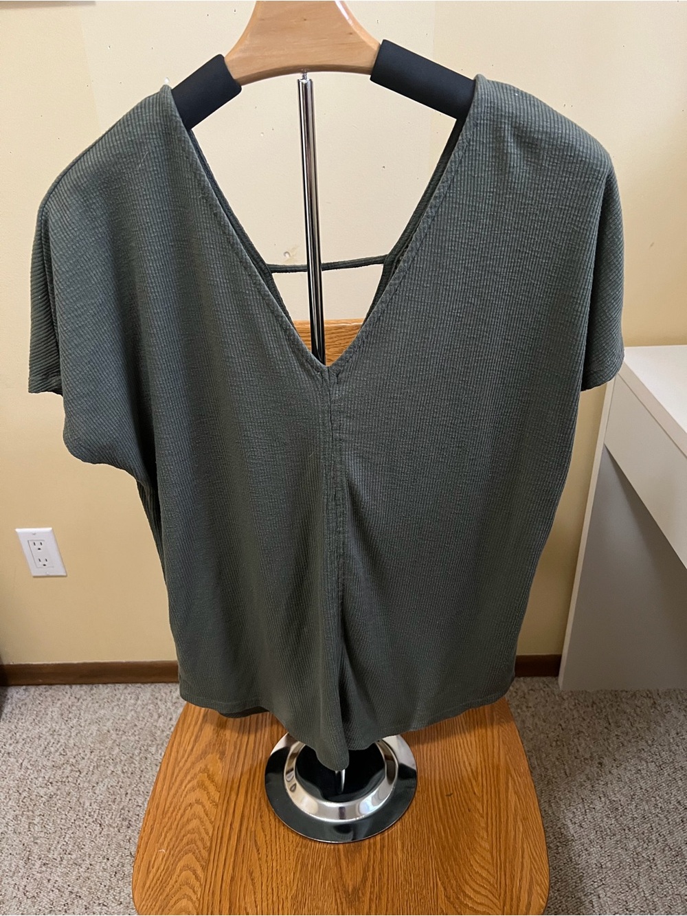 Kismet Olive Green V-Neck Short Sleeve Top